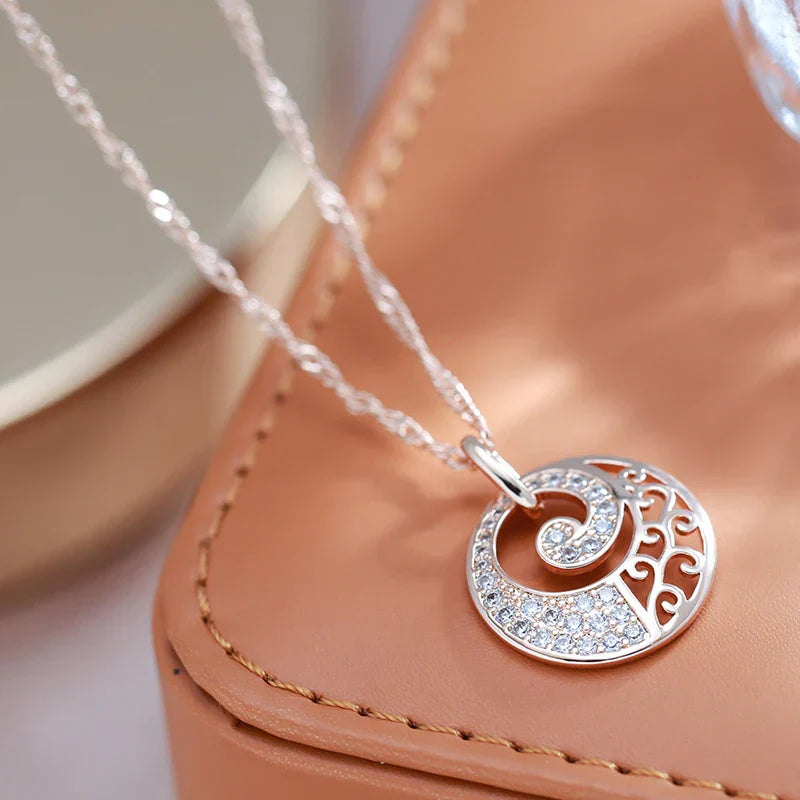 Collier en cristal de fleur en or rose élégant
