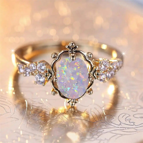 Bague Fleur de Pierre Opale Blanche Ovale