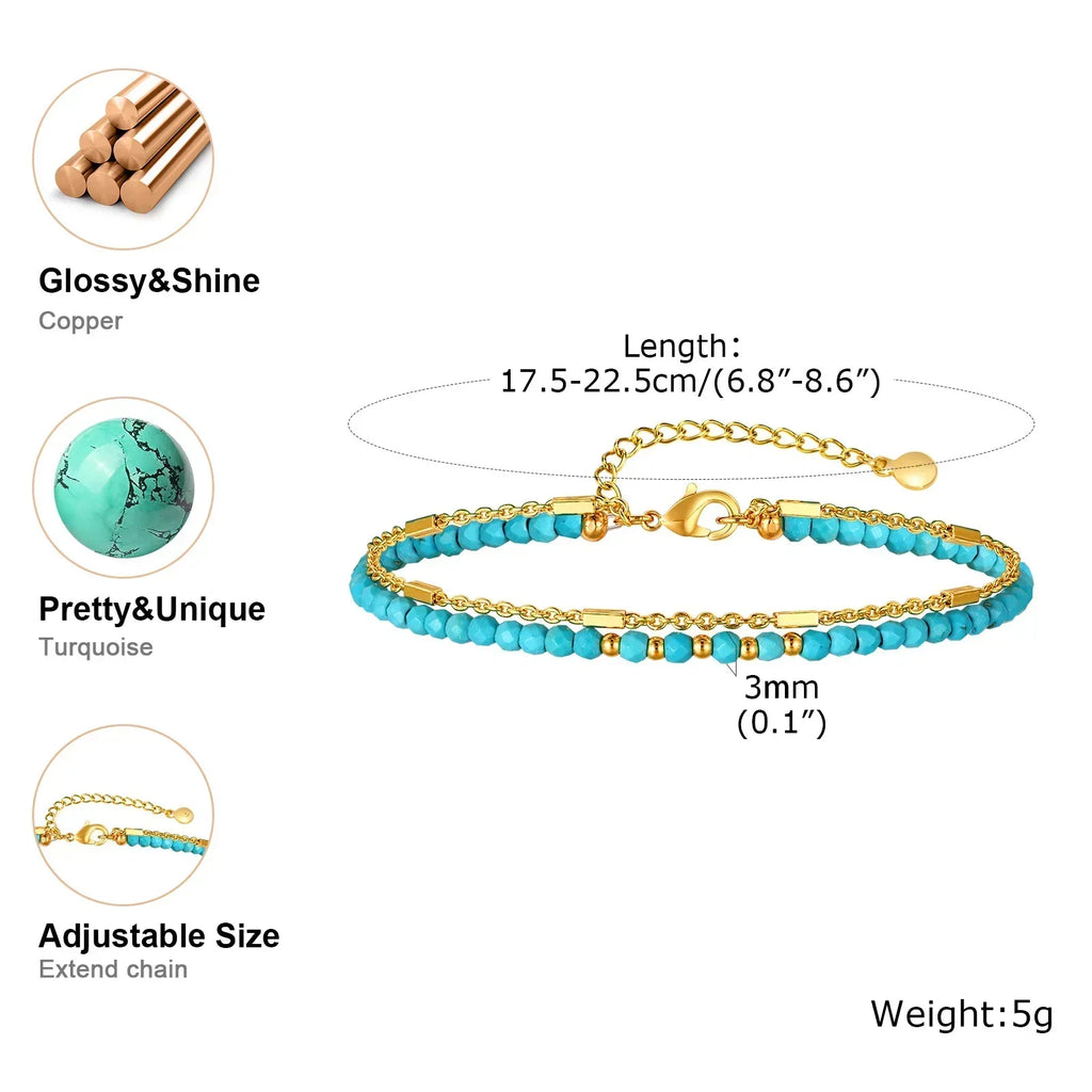 Bracelet en Turquoise avec Double Chaîne en Or Intemporelle