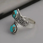 Bague Croix en Turquoise en Argent Vintage