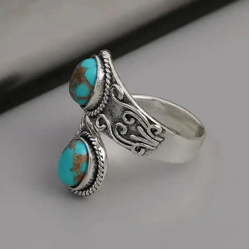Bague Croix en Turquoise en Argent Vintage