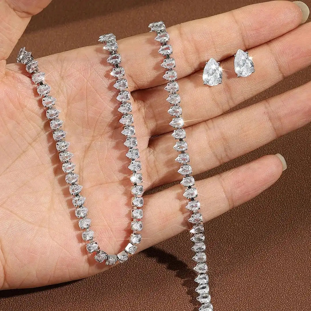 Magnifique Jeu Complet de Mariée en Zircon Cubique Transparent