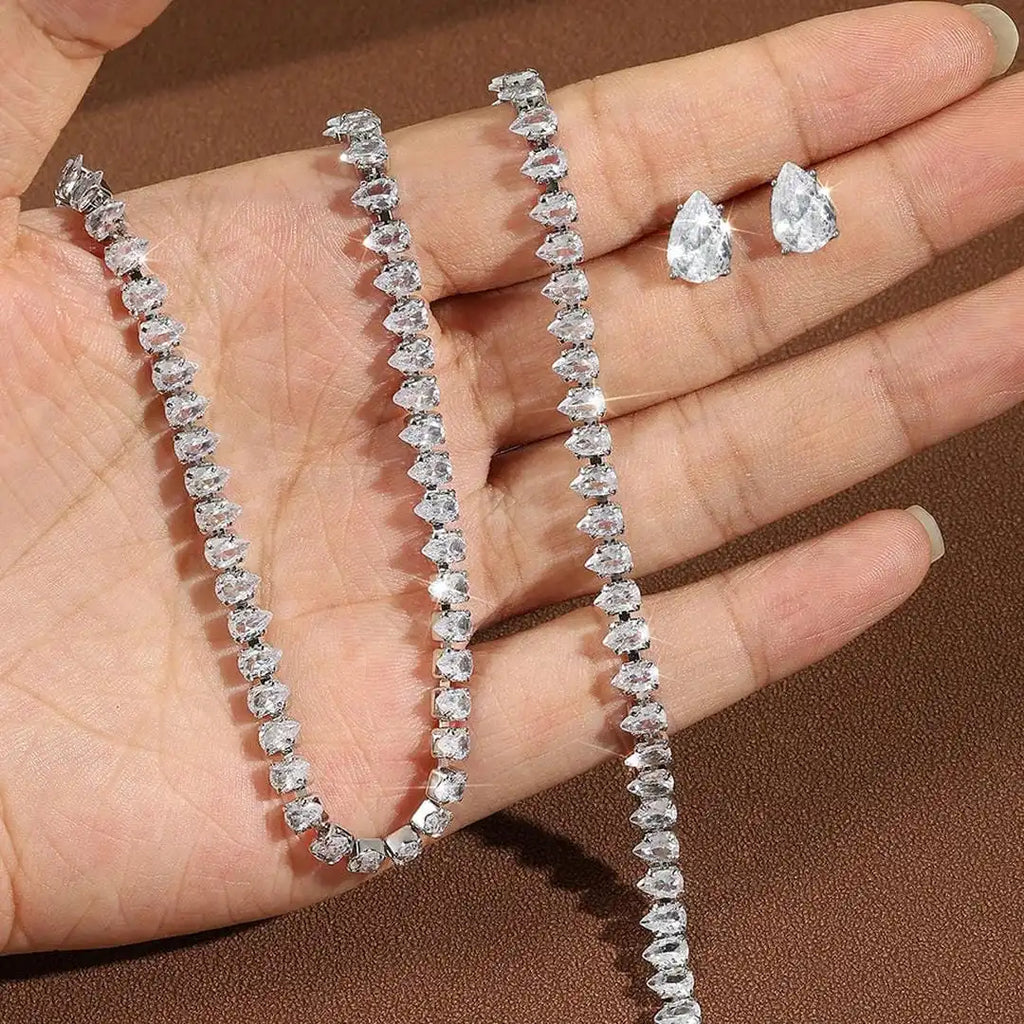 Magnifique Ensemble de Mariée en Zirconia Cubique Transparent