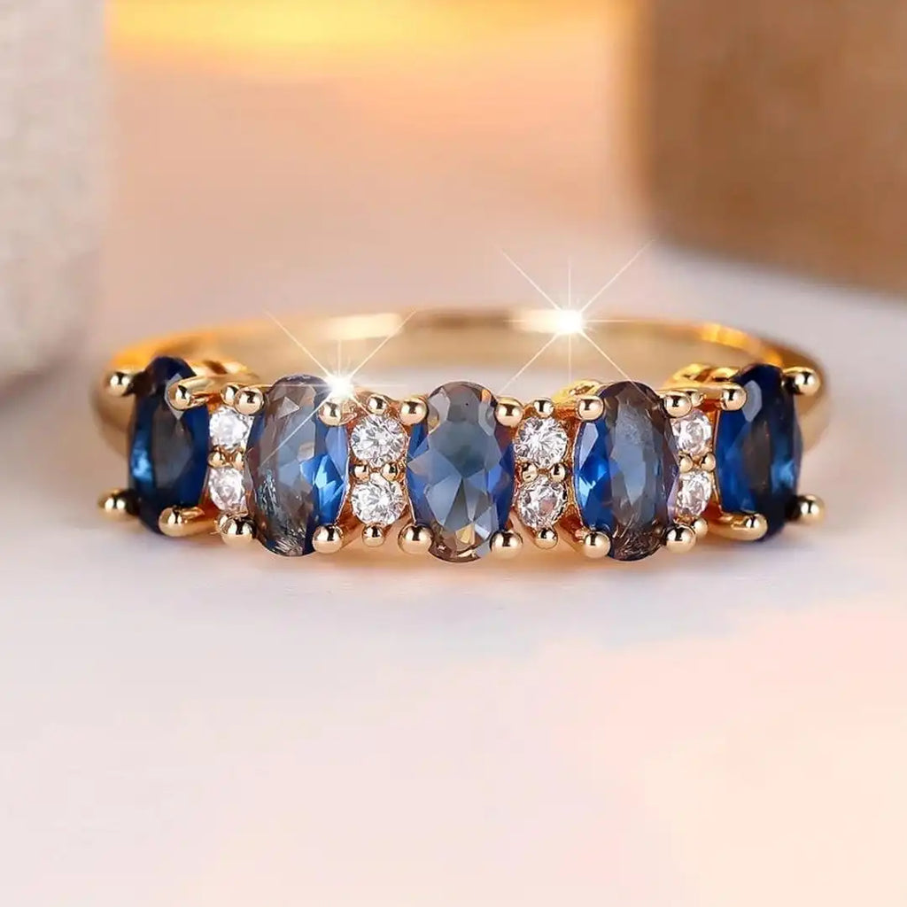 Bague à Bande avec Accent Ovale Alterné