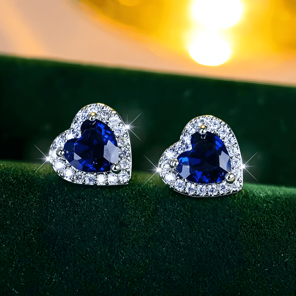 Boucles d'Oreilles en Forme de Cœur en Saphir