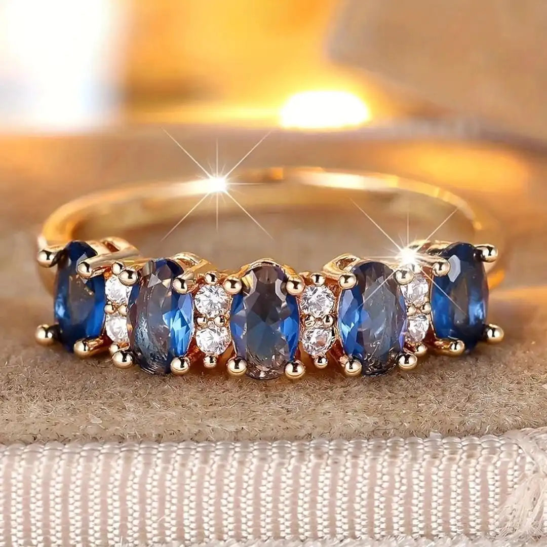 Bague à Bande avec Accent Ovale Alterné