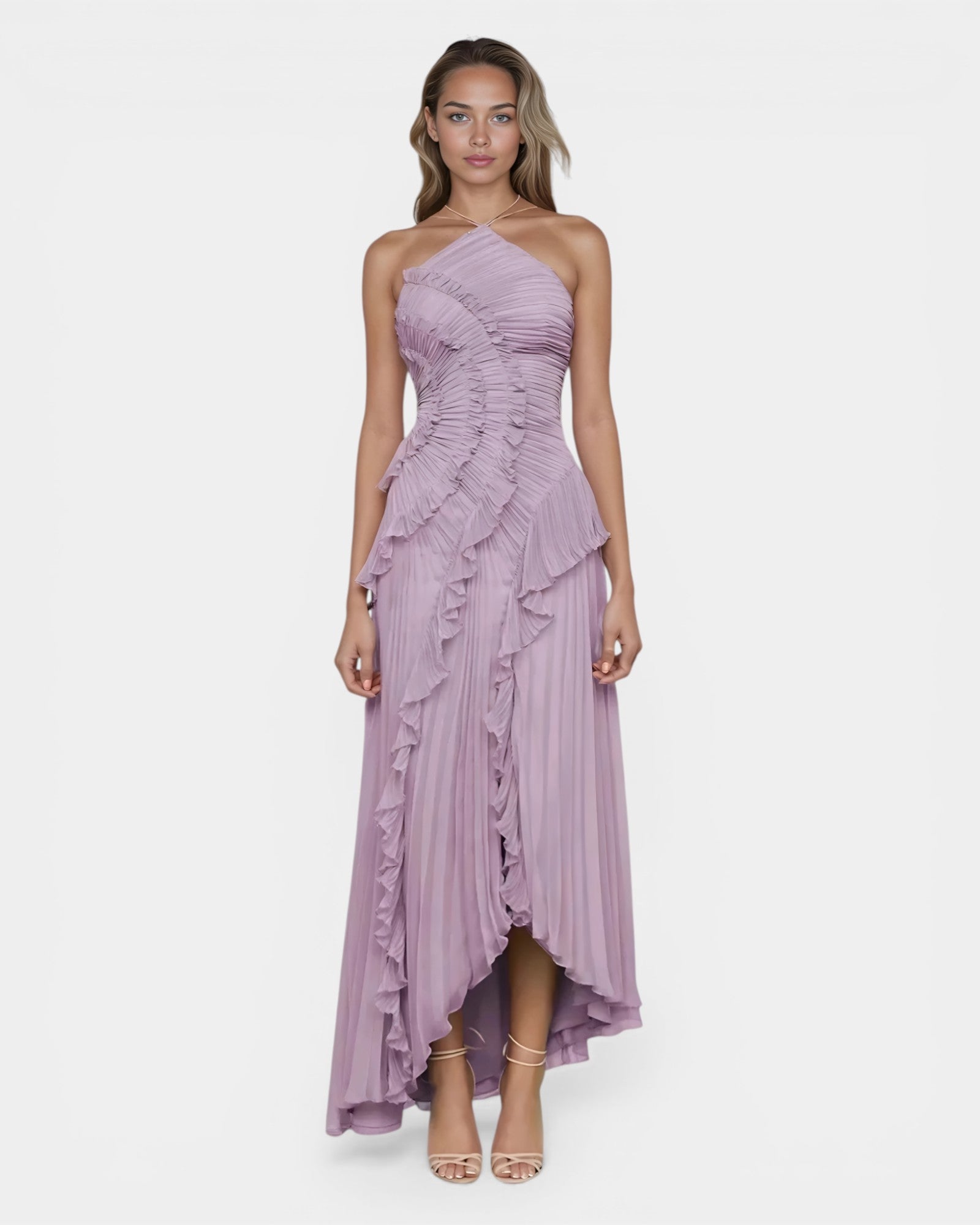 Féodora I Robe Maxi Asymétrique Lavande à Volants