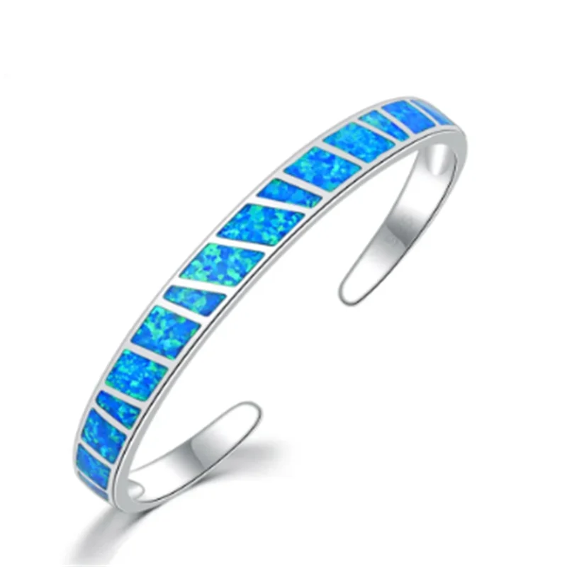Bracelet Réglable Opale Bleu Fire en Argent