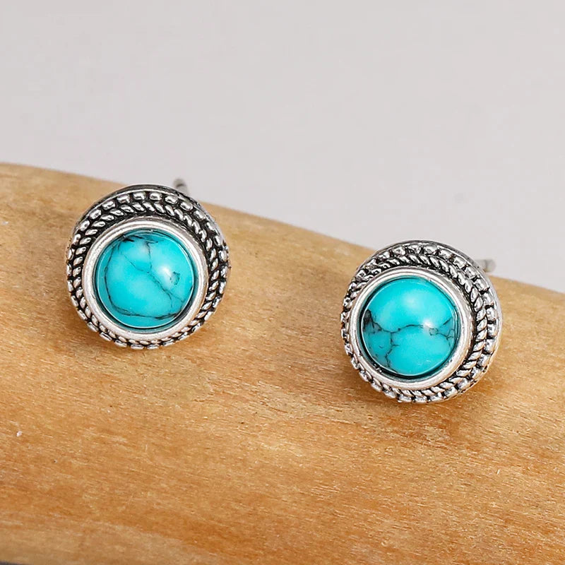 Boucles d'oreilles à clou en imitation turquoise vintage bohème