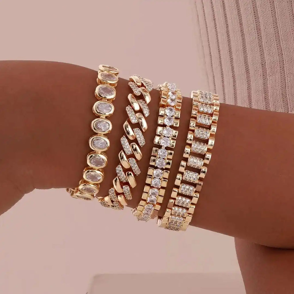 Ensemble de Bracelets Ajustables en Zirconium Cubique Doré