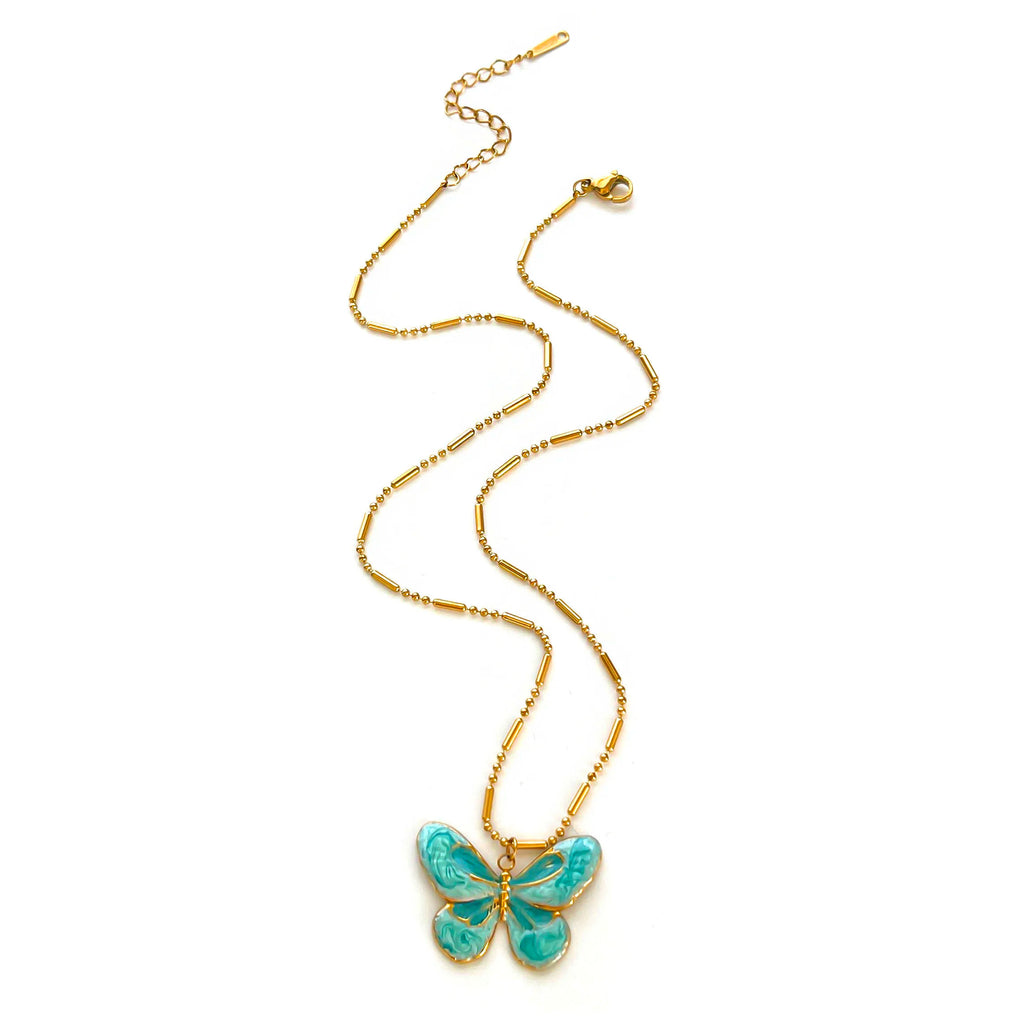 Ensemble de Collier Charmant Papillon Bleu et Goutte d'Eau