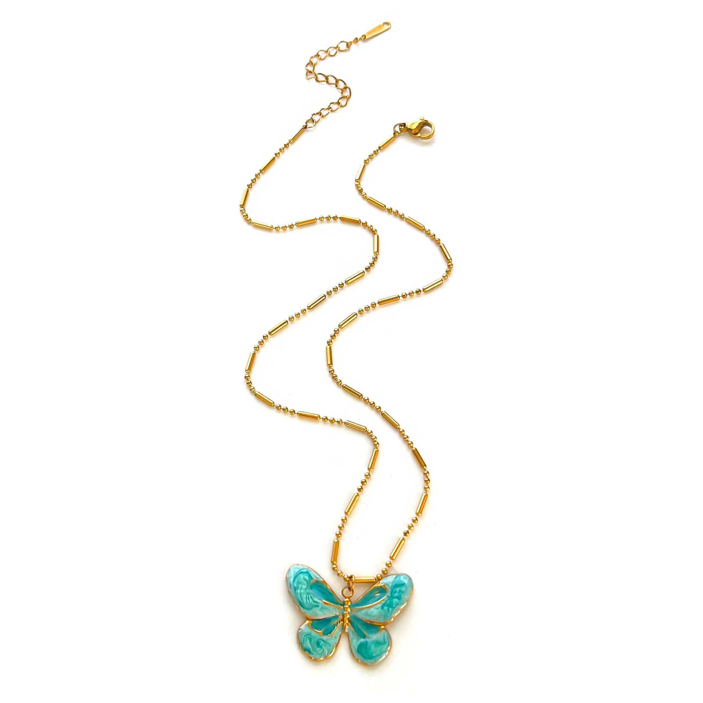 Ensemble de Collier Charmant Papillon Bleu et Goutte d'Eau