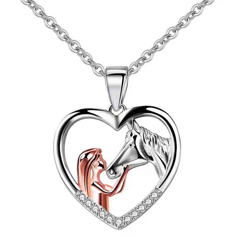 Collier Élégant Hjärta Zircon avec Fille et Cheval