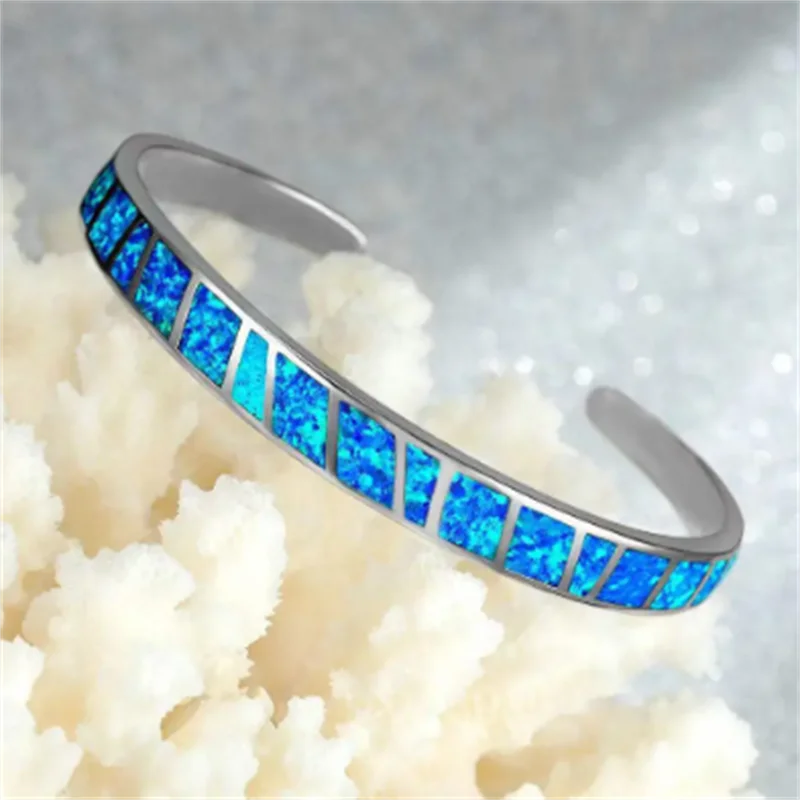 Bracelet Réglable Opale Bleu Fire en Argent