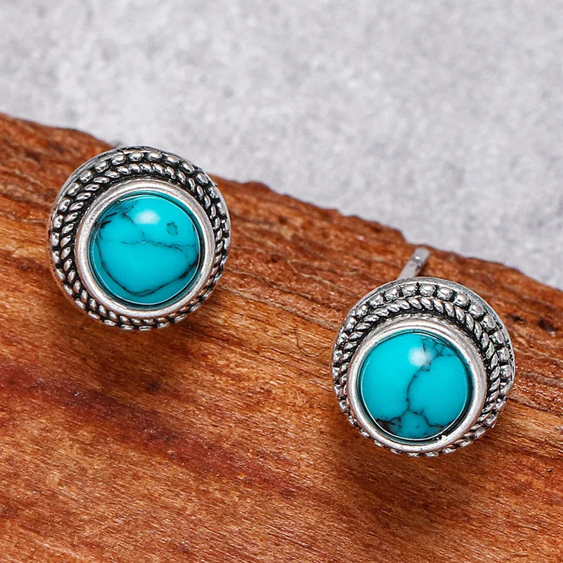 Boucles d'oreilles à clou en imitation turquoise vintage bohème