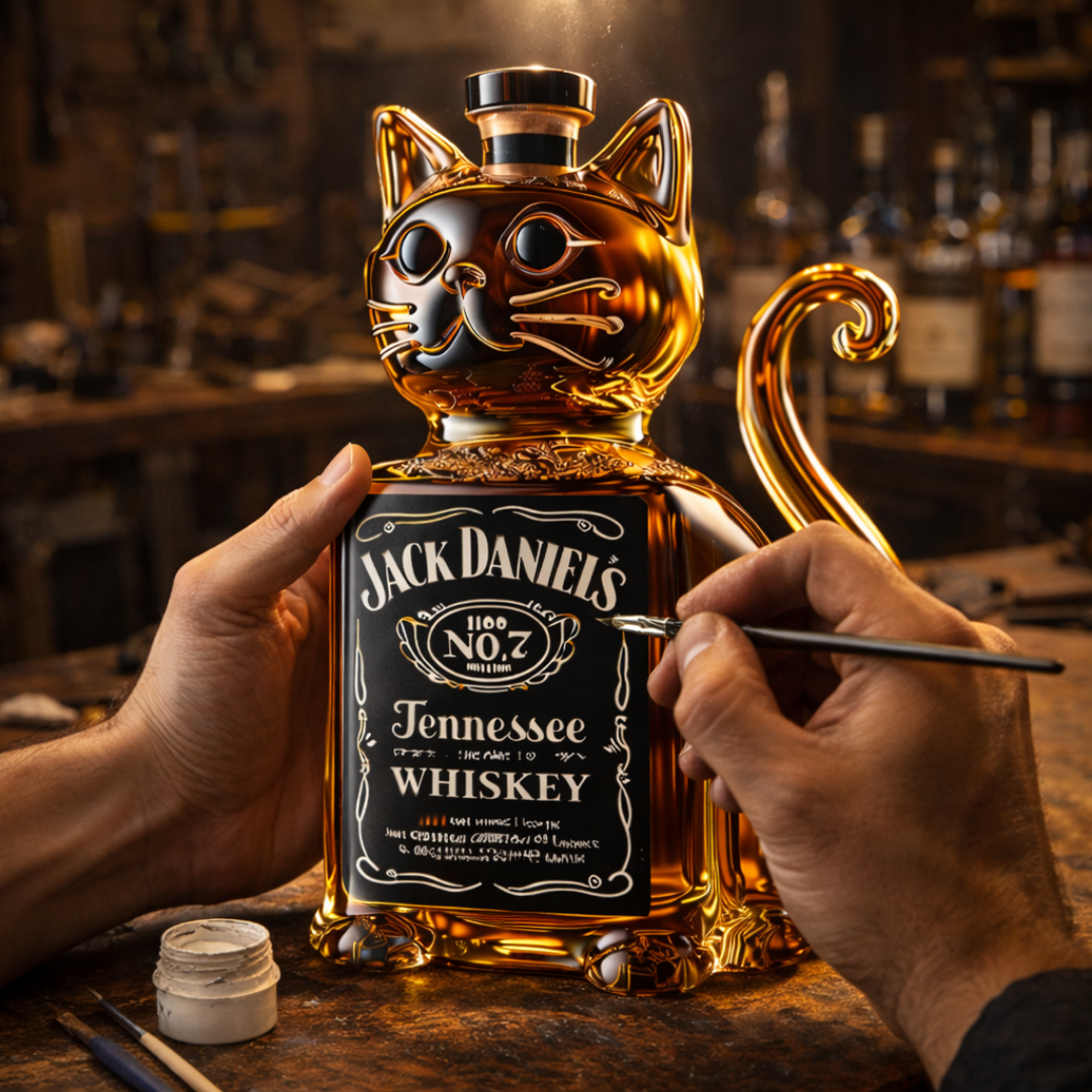 Bouteille de whisky - Édition avec un chat