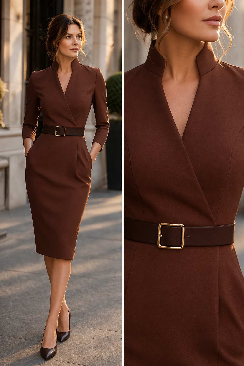 TIVARA | Robe Noire Avec Ceinture