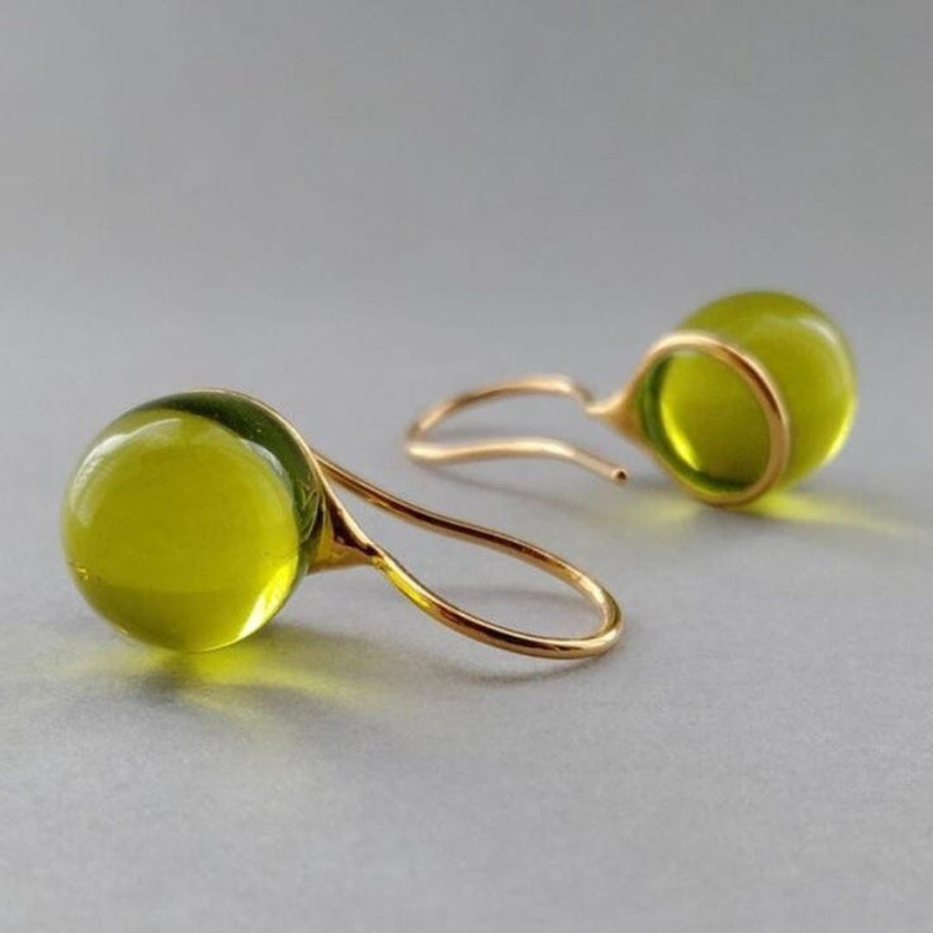 Boucles d'Oreilles en Cristal avec Gouttes d'Olive Vintage