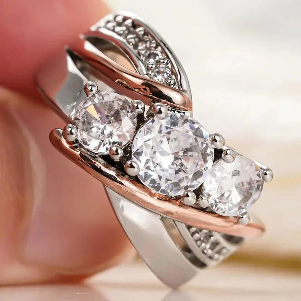 Bague en Zirconium en Or et Argent en Trois Dimensions