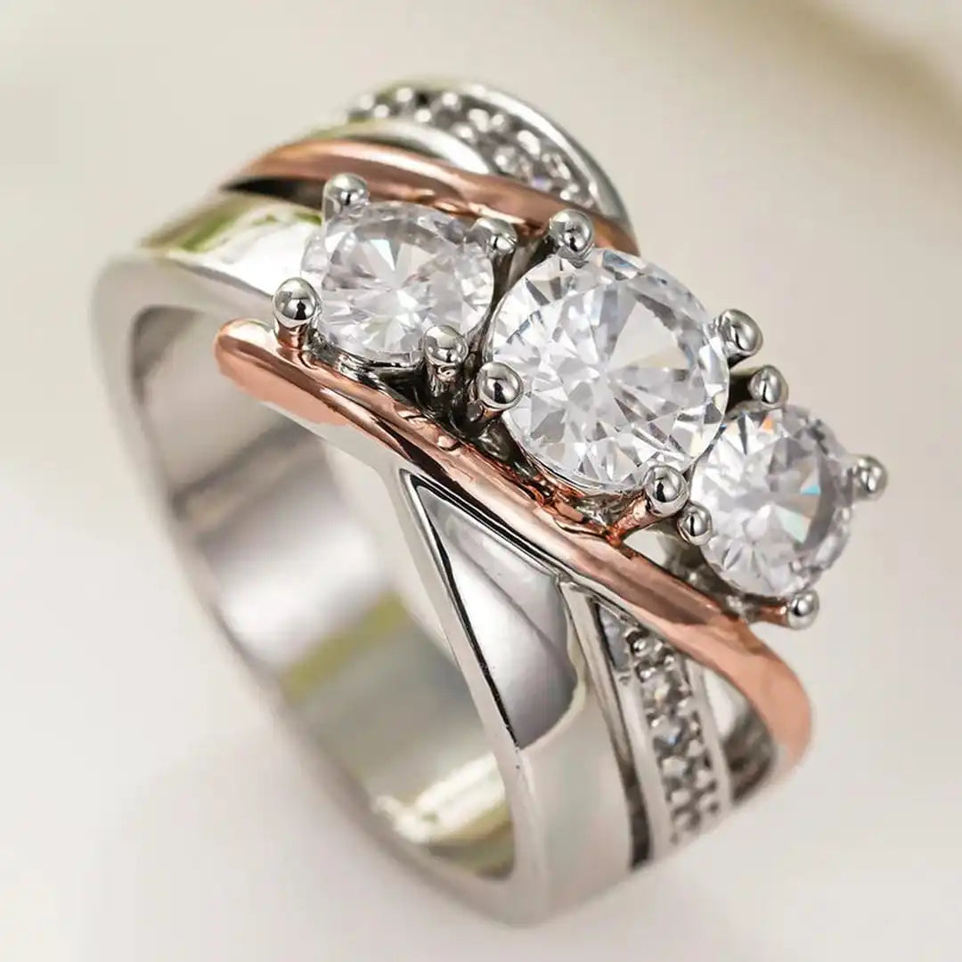Bague en Zirconium en Or et Argent en Trois Dimensions