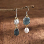Boucles d'Oreilles en Perles avec Pierre Bleue Vintage