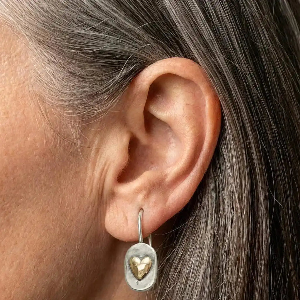 Boucles d'Oreilles Pendantes en Coeur Bicolore