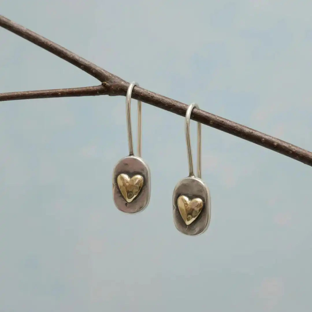 Boucles d'Oreilles Pendantes en Coeur Bicolore