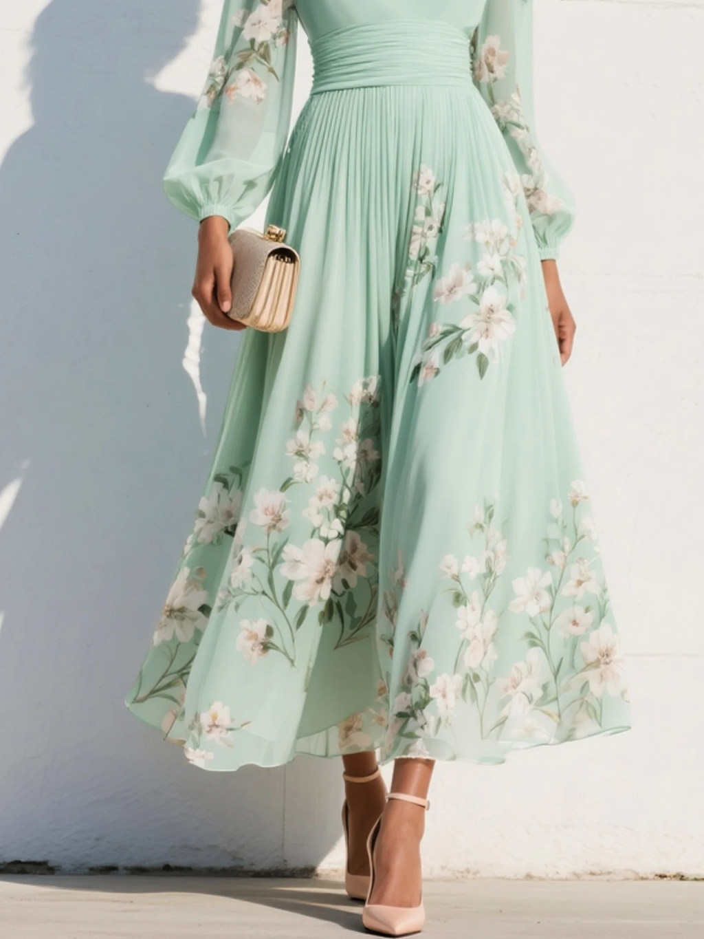 VENIRA | Robe Midi Fleurie Verte