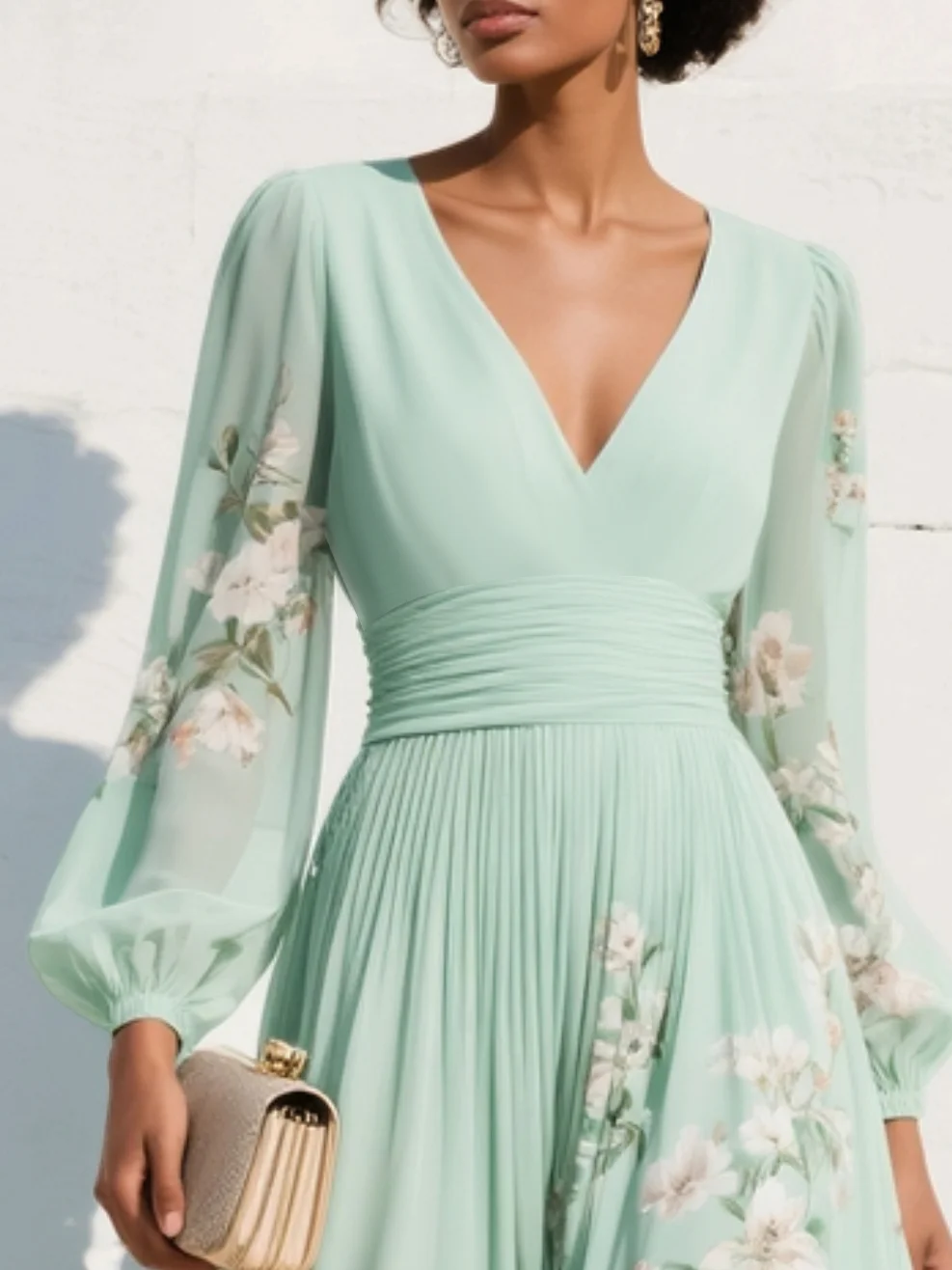 VENIRA | Robe Midi Fleurie Verte
