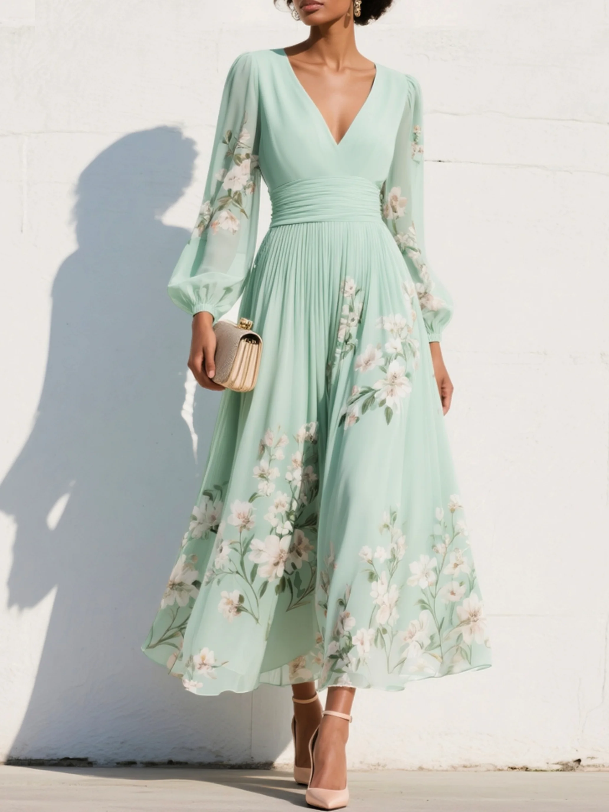 VENIRA | Robe Midi Fleurie Verte