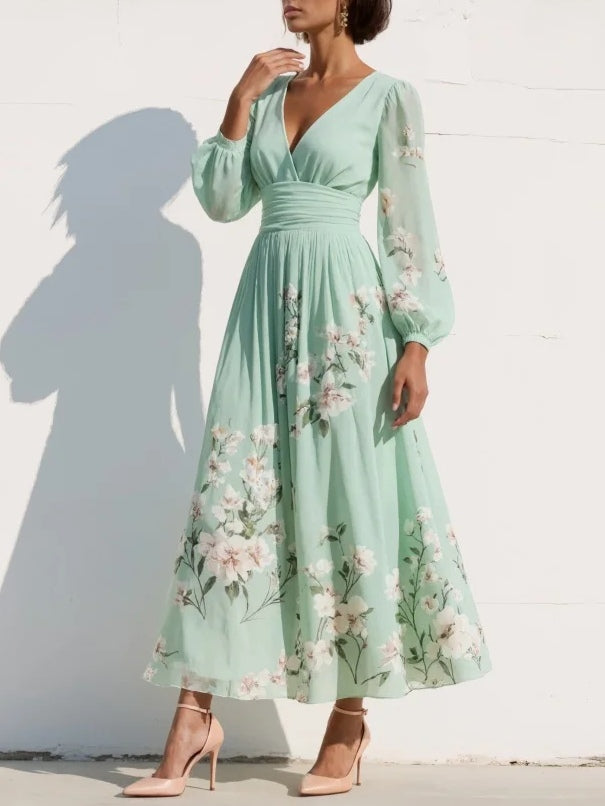 VENIRA | Robe Midi Fleurie Verte