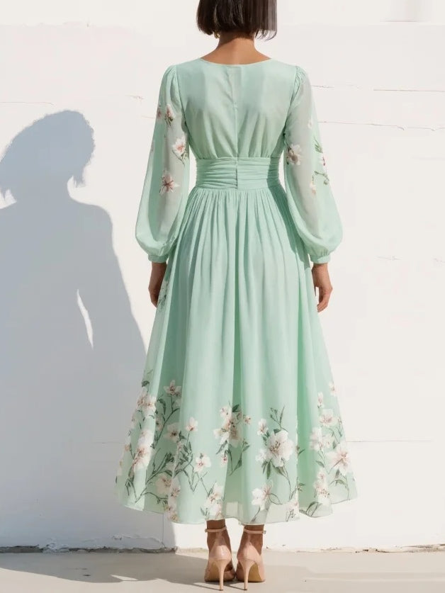 VENIRA | Robe Midi Fleurie Verte