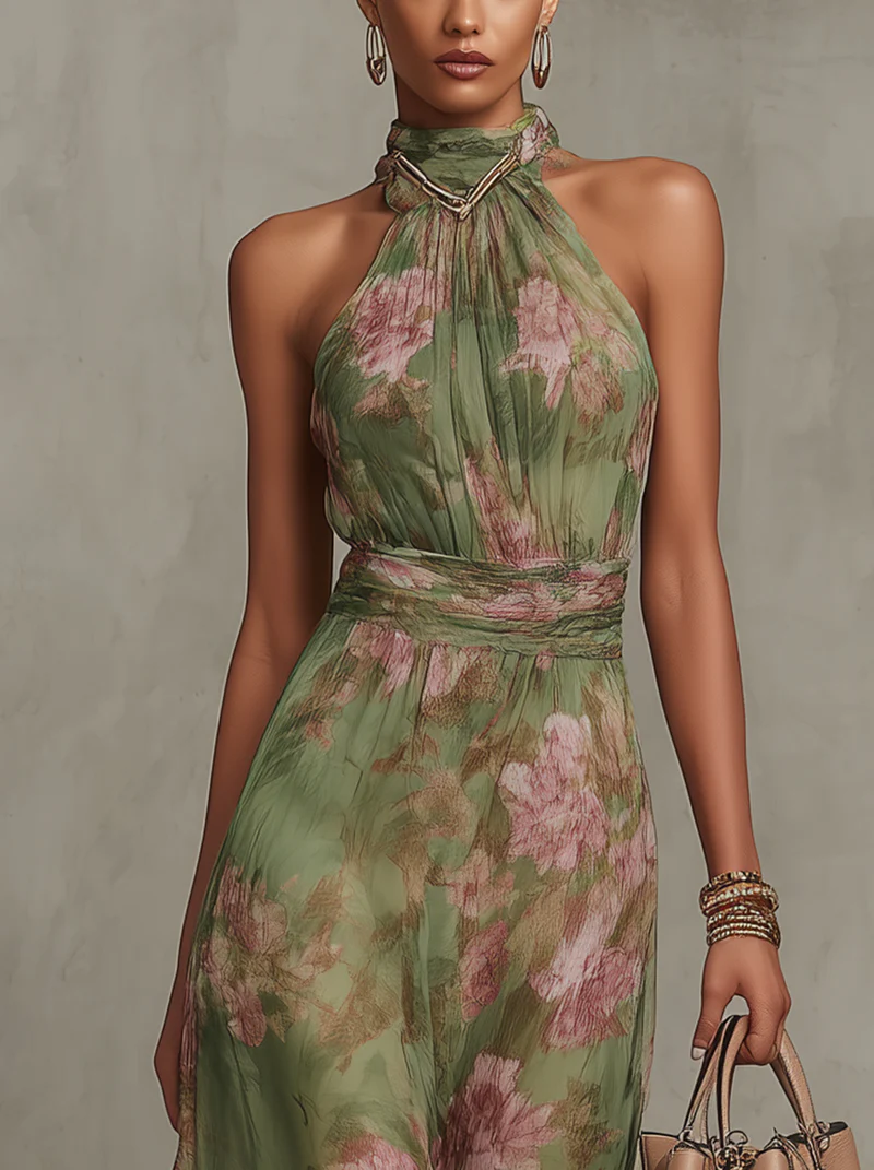 Livia | Robe Maxi Halter Fleurie