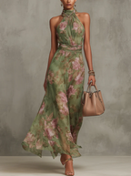 Livia | Robe Maxi Halter Fleurie