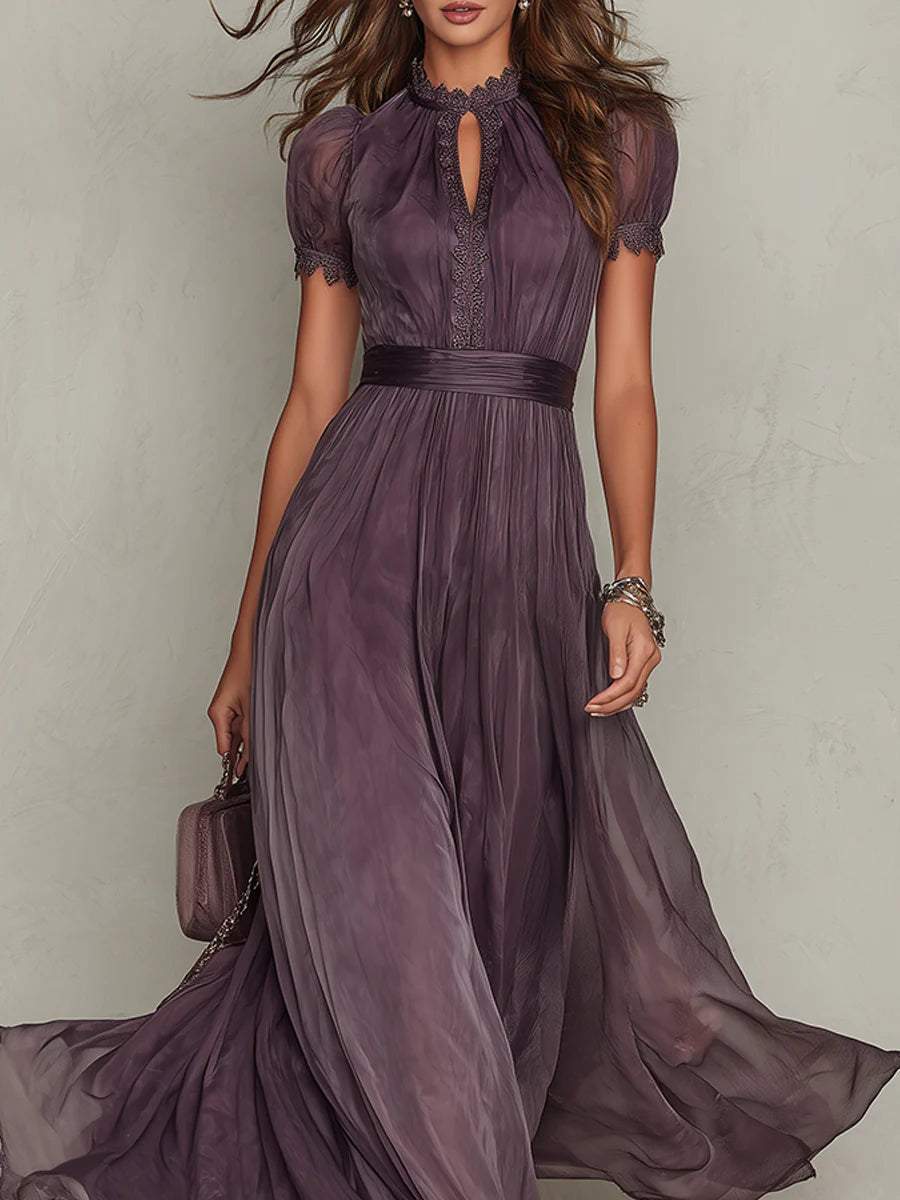 FLAVIA | Robe longue violette avec dentelle