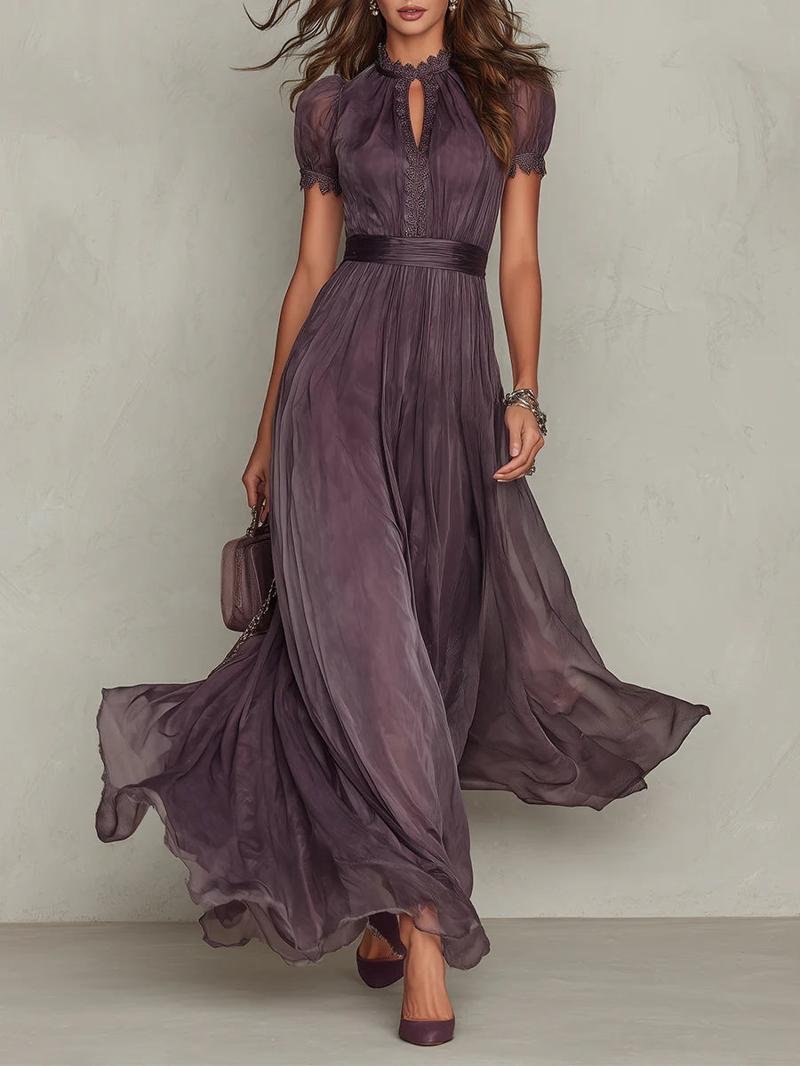 FLAVIA | Robe longue violette avec dentelle