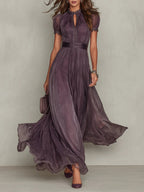 FLAVIA | Robe longue violette avec dentelle