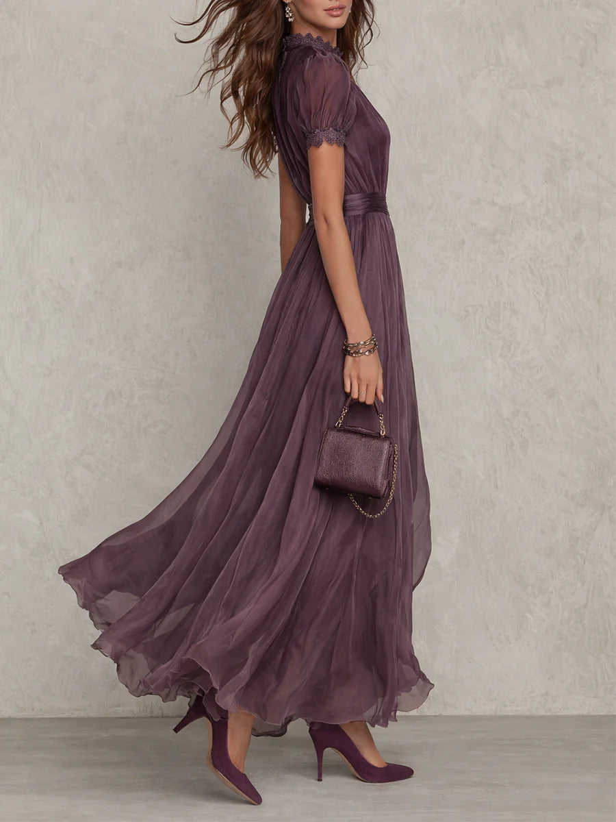 FLAVIA | Robe longue violette avec dentelle