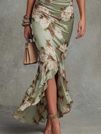 Anastasia | Robe Longue en Satin avec Imprimé Floral