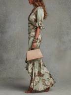 Anastasia | Robe Longue en Satin avec Imprimé Floral