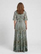 Anne | Robe Maxi à Manches Courtes et Décolleté en V Floral