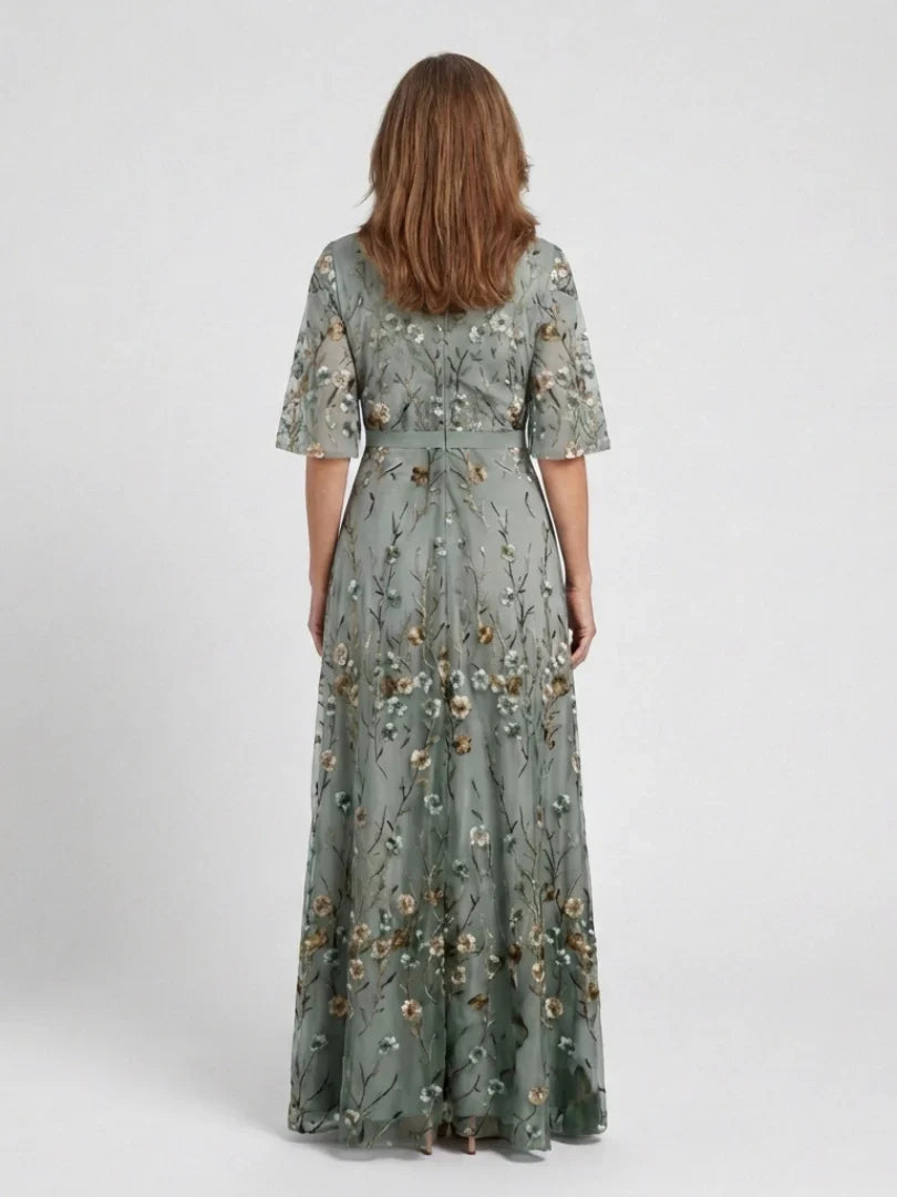 Anne | Robe Maxi à Manches Courtes et Décolleté en V Floral