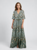 Anne | Robe Maxi à Manches Courtes et Décolleté en V Floral
