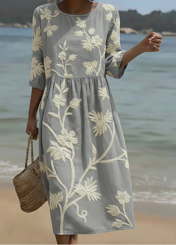 Ashley | Robe midi à imprimé plantes et fleurs