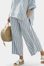 Rensleigh | Haut en lin à rayures bleues sophistiqué & Pantalons décontractés