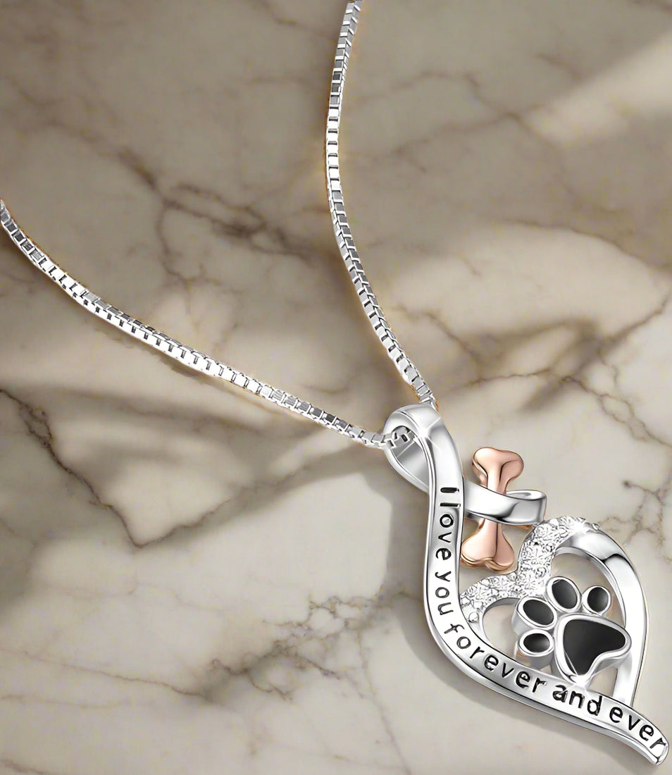 Collier Lycklig Tass avec Cœur, Os et Symbole Infini
