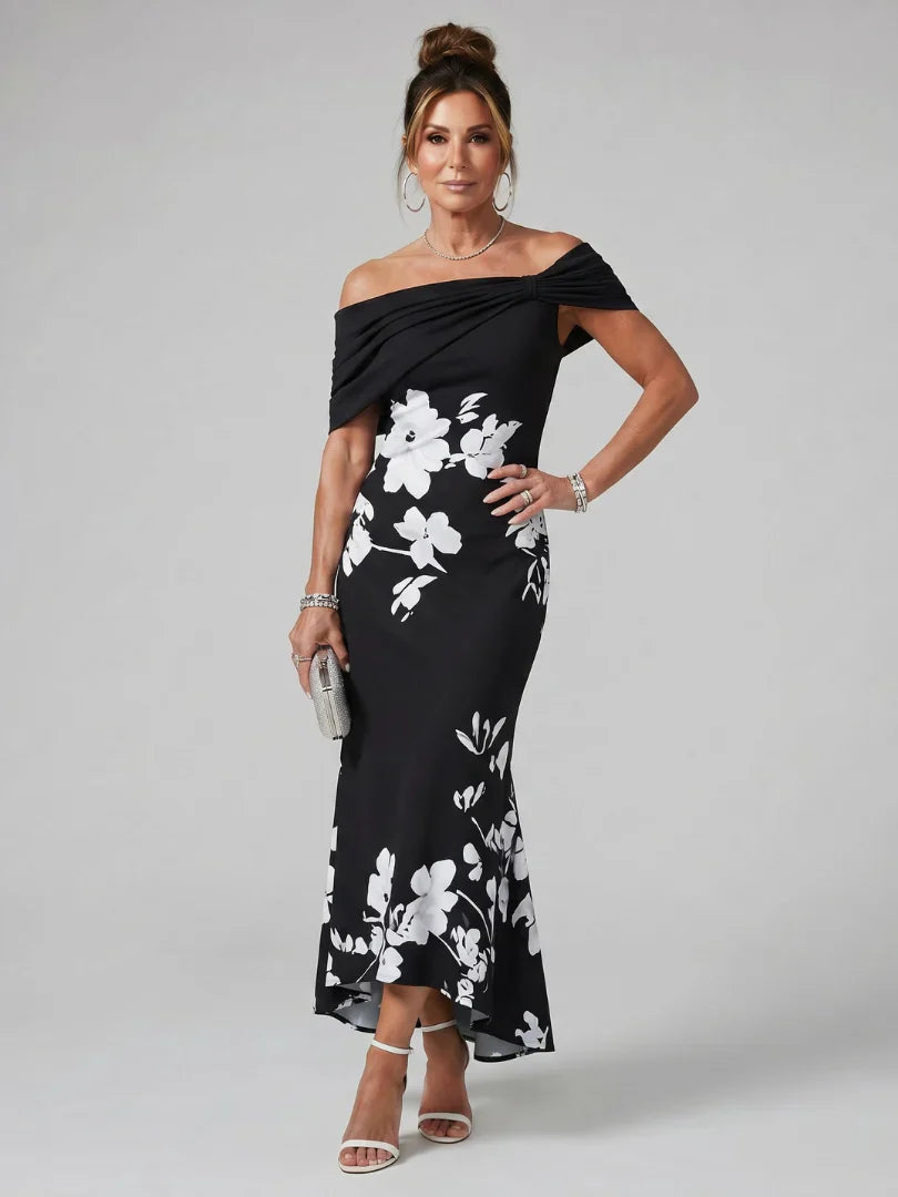Cosma | Robe Midi à Encolure Drapée Off Shoulder