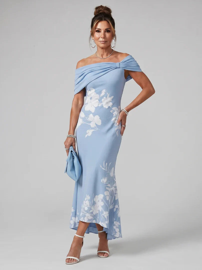 Cosma | Robe Midi à Encolure Drapée Off Shoulder