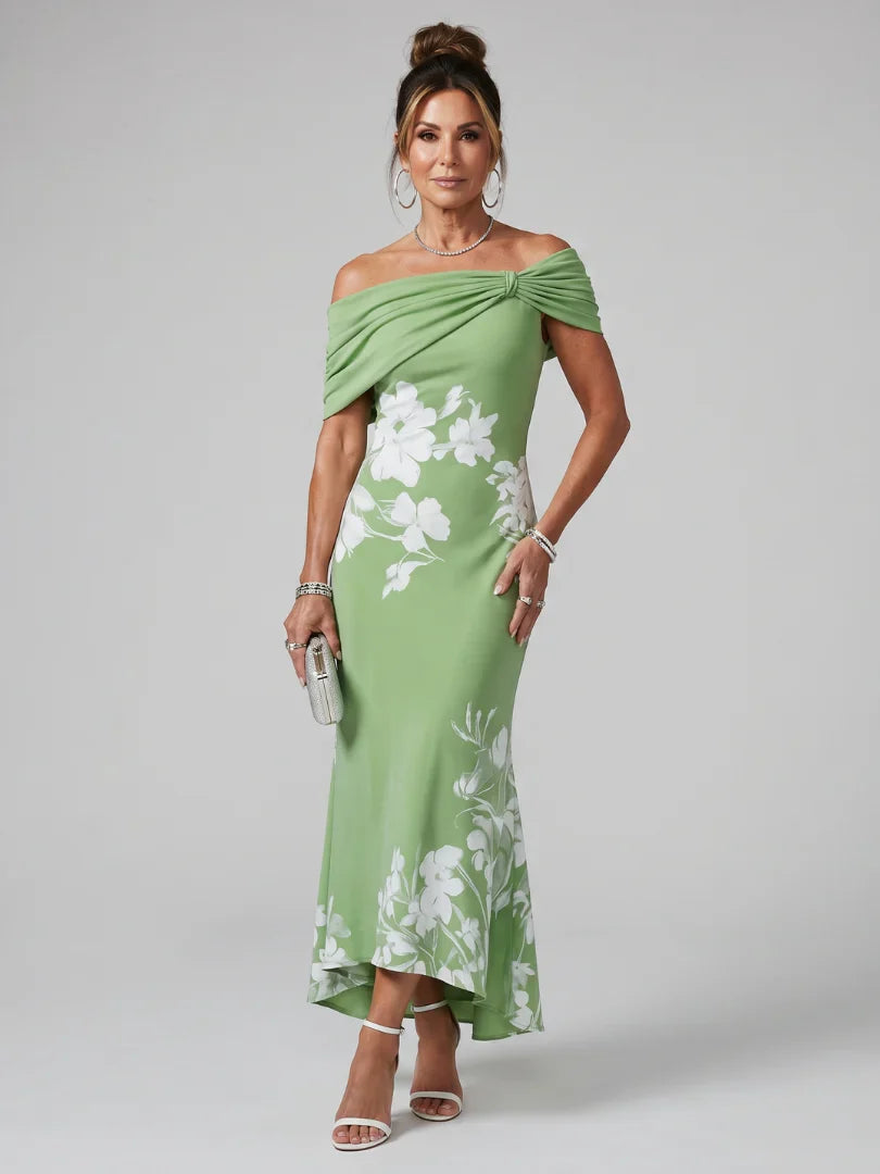 Cosma | Robe Midi à Encolure Drapée Off Shoulder