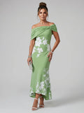 Cosma | Robe Midi à Encolure Drapée Off Shoulder